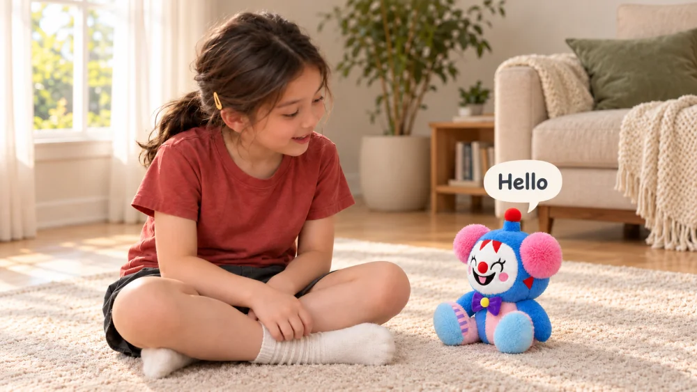 A child talking with Babaru as he says hello
